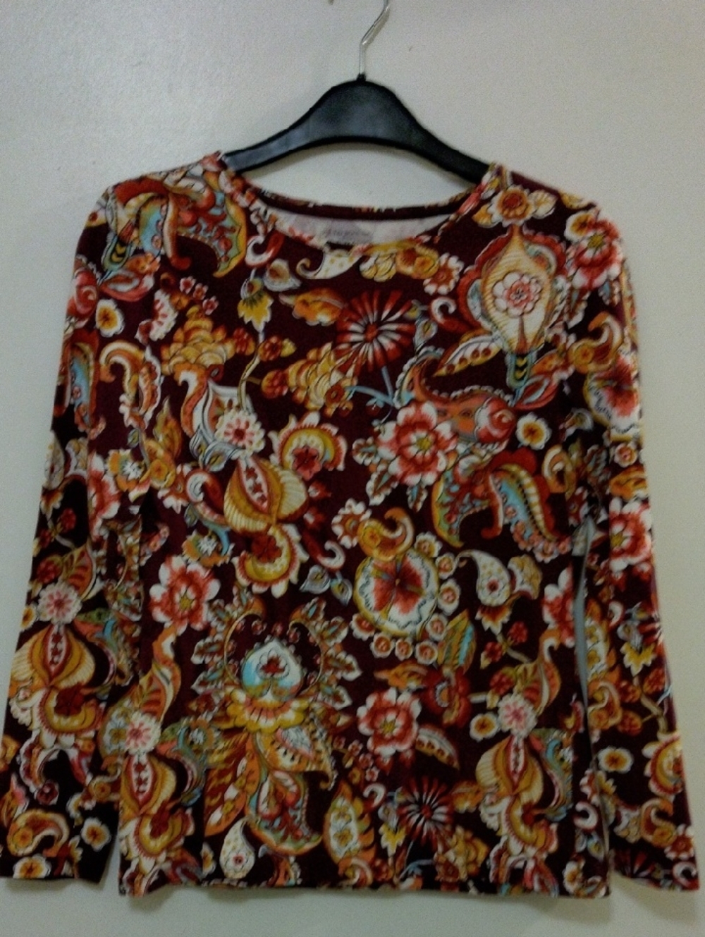 Talbots Women's Maroon Paisley Long Sleeve Top